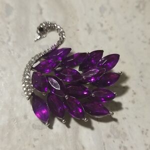 Elegant Purple Swan Brooch